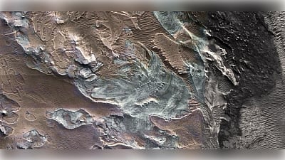 The surface feature identified as a "relict glacier" is one of many light-toned deposits (LTDs) found in the region. Typically, LTDs consist mainly of light-colored sulphate salts, but this deposit also shows many of the features of a glacier, including crevasse fields and moraine bands. (Photo/IANS)