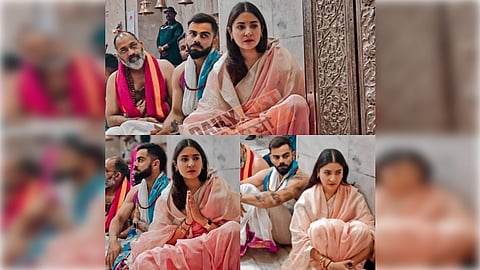 In a video clip, Anushka was seen wearing a light pink saree, Virat chose a white number. (IANS)