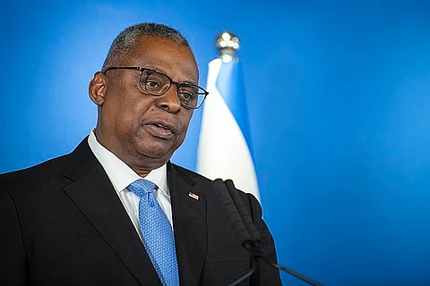 U.S. Defense Secretary Lloyd Austin speaks to Russian defense leader at a news conference following a virtual Ukraine Defense Contact Group meeting at the Pentagon in Washington, March 15, 2023.