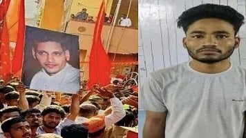 During the Ram Navami procession led by suspended BJP MLA T. Raja Singh in Hyderabad.