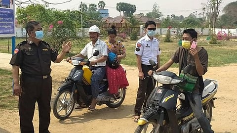 Myanmar junta military and security officials check travelers’ national IDs in the Mandalay region, Apr. 1, 2022. Credit: Yadanabon Immigration Group
