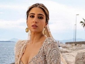 Sara Ali Khan made her Cannes debut in an exquisite hand-embroidered multi-panel skirt by Abu Jani Sandeep Khosla.