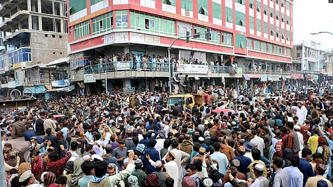 Afghan cricket fans celebrate their team's victory during the men's T20 World Cup cricket match between Afghanistan and Bangladesh, in the city of Khost province eastern of Afghanistan, June. 25, 2024. VOA