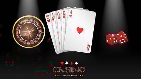 A wall display features a casino card game, highlighting its design and rules for an engaging gaming experience