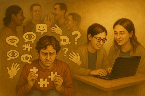 You're juggling eye contact, facial expressions, and tone of voice, all while trying to keep up with the words.