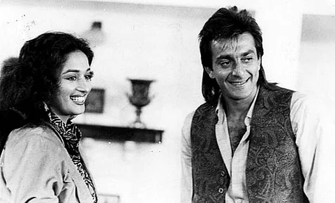 Madhuri Dixit and Sanjay Dutt during the promotions of Saajan.