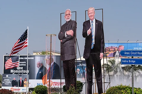 Cut-out banner of President trump and PM Modi.