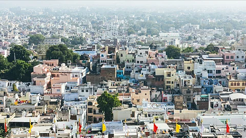 Top view of Hanumangarh city captured from drone.