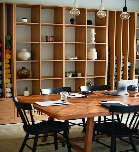 A neatly organized office cubicle.