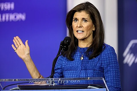 Nikki Haley in a conference