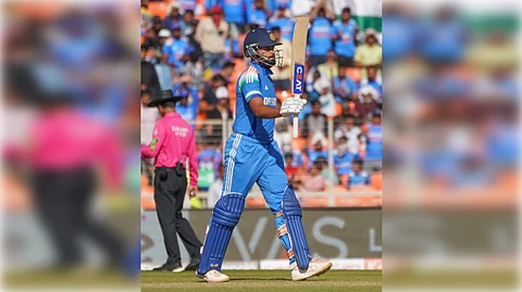 Shyreas Iyer celeberating after scoring half-century.