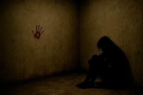 A women sitting in the corner