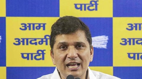 New Delhi: AAP leader and Former Delhi Minister Saurabh Bhardwaj addresses a press conference at the AAP office in New Delhi on Tuesday, April 08, 2025.