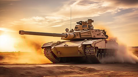 Battle tank in action.