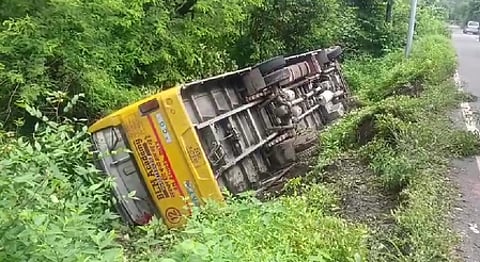 Bus fell into gorge.