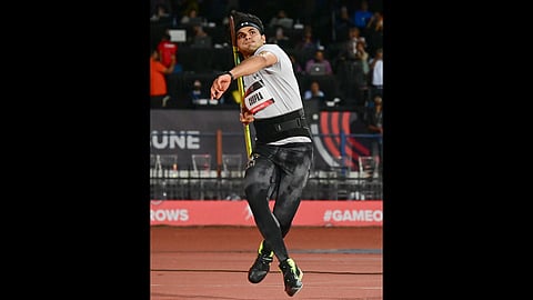 Bengaluru: Javelin thrower and Olympic champion Neeraj Chopra competes in the men's javelin throw final during the Neeraj Chopra Classic 2025 athletics meet at Sree Kanteerava Stadium in Bengaluru on Saturday, July 5, 2025