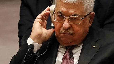 Palestinian President Mahmoud Abbas listens at the United Nations Security Council in New York on February 11, 2020.