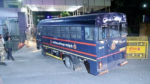 New Delhi: Security convoy carrying 26/11 Mumbai attacks accused Tahawwur Rana arrives at the National Investigation Agency (NIA) headquarters in New Delhi after the agency secured his 18-day remand, New Delhi on Friday, April 11, 2025.