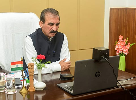 Shimla: Himachal Pradesh Chief Minister Sukhvinder Singh Sukhu attends a review meeting for disaster relief and rescue operations along with other officials via video conferencing in Shimla, Friday, August 29, 2025.