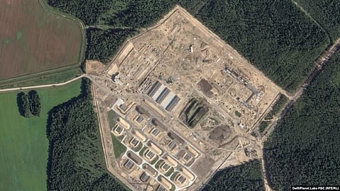 Satellite images show construction of a potential military facility in Belarus, according to military analysts.
