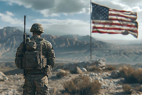 US army soldier along with flag