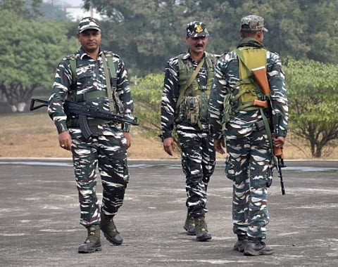 West Singhbhum : CRPF (Central Reserve Police Force) personnel conducting operation to flush out CPI (Maoist) after an IED (Improvised Explosive Device) blast triggered by CPI (Maoist) in the dense forest of Chaibasa in West Singhbhum district of Jharkhand on the wee hours on Saturday, December 10, 2022.