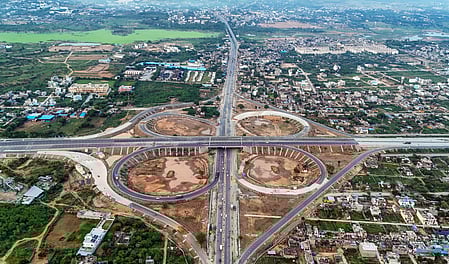 Jaipur: An aerial view of the newly constructed Bandikui–Jaipur link road, which connects to the Delhi–Mumbai Expressway, in Jaipur, Wednesday, July 02, 2025