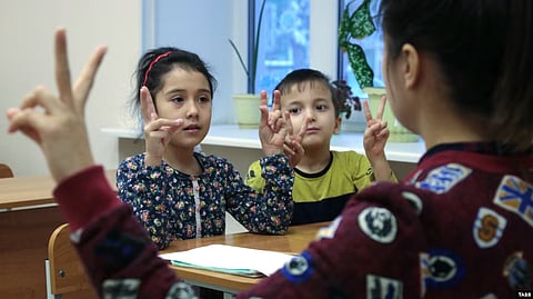 School classes for children of Central Asian migrants in Russia.