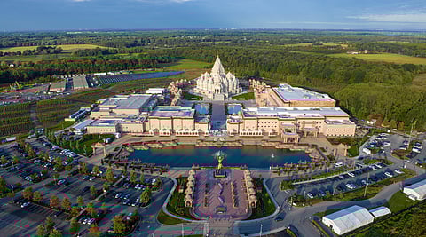 The Bochasanwasi Shri Akshar Purushottam Swaminarayan Sanstha (BAPS) temple in Robbinsville, NJ, USA