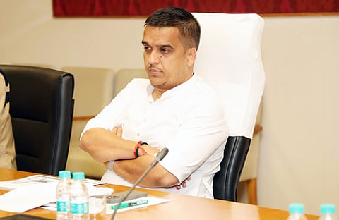 Ahmedabad: Minister of State for Home Harsh Sanghavi chairs a meeting with senior police officials and representatives of auto-rickshaw, cab, and bus drivers in Ahmedabad, Friday, July 18, 2025.
