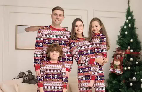 Festive Morning Photoshoot in Matching Christmas Pyjamas