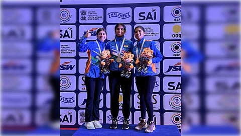 India sweep women’s 50m rifle prone podium, pick men’s silver and bronze on opening day of the ISSF Junior World Cup at the Dr. Karni Singh Ranges. near New Delhi on Thursday.