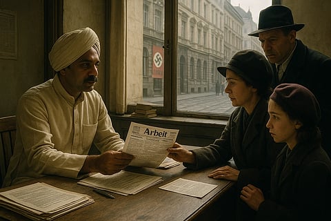 AI image of Kundan Lal Gupta helping out Austrian Jews