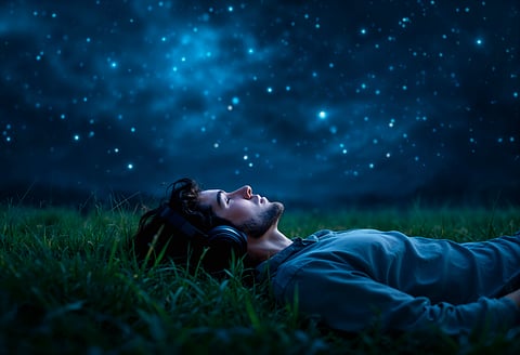 AI pic of man sleeping on grass