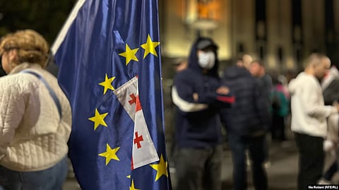 Georgian pro-Europe protesters returned to the streets of Tbilisi on October 5.