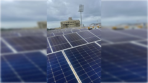 Indore: A view of the newly inaugurated solar rooftop power plant at Holkar Stadium in Indore on Sunday, September 24, 2023.