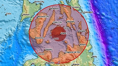Geographical representation of the area struck by earthquake in the Philippines given by an independent scientific organization EMSC