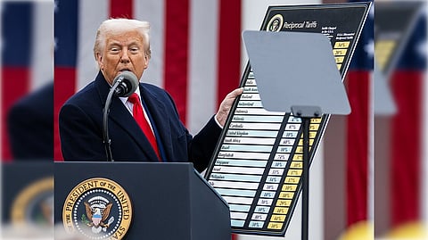 US President Donald Trump delivers remarks on tariffs at the White House in Washington, DC, on April 2, 2025.