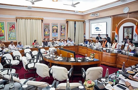 BJP leaders seated in a meeting room, discussing candidate selection for Bihar elections.