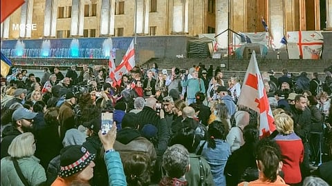 Protesters being dispersed by police during Georgia’s municipal elections as authorities intervene heavily.