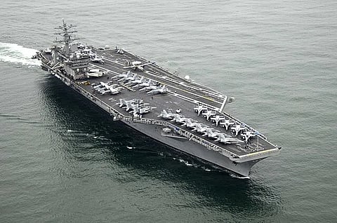 The aircraft carrier USS Nimitz prior to mooring at Naval Air Station North Island. Nimitz is preparing for a 2009 regularly scheduled Western Pacific Deployment.