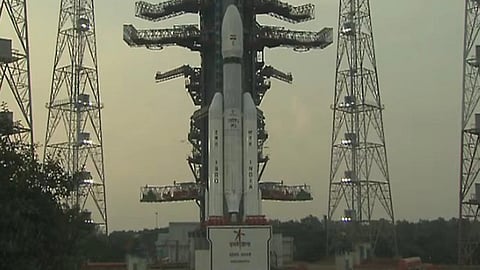In the image ISRO rocket is shown going in the air