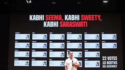 Rahul Gandhi in the Conference behind him are the 22 id of Brazilian model