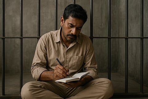 A journalist writing while behind bars.