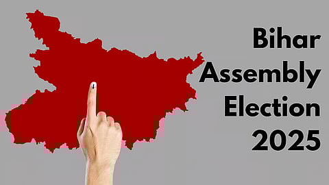 In the image Bihar Assembly Election 2025 poster is shown with the Bihar map