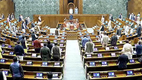 A screenshot from Sansad TV showing the Lok Sabha convening on Day 10 (12 December 2025) of the Winter Session of Parliament.