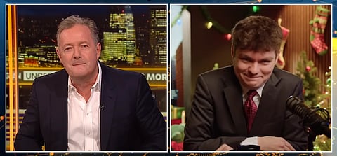 A screenshot of Piers Morgan's interview with Nuck Fuentes, on the program 'Piers Morgan Uncensored'