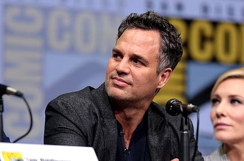 Actor Mark Ruffalo looking towards his right. He is speaking at the 2017 San Diego Comic Con International, for "Thor: Ragnarok", at the San Diego Convention Center in San Diego, California.