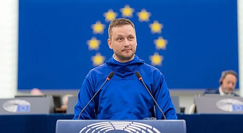 Illustrative photo captured during the plenary session of October 2025 in Strasbourg, France. The image is of Greenland Prime Minister Jens-Frederik Nielsen.
