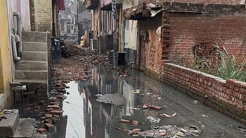 A Lane of Sharma Enclave filled with sewage water